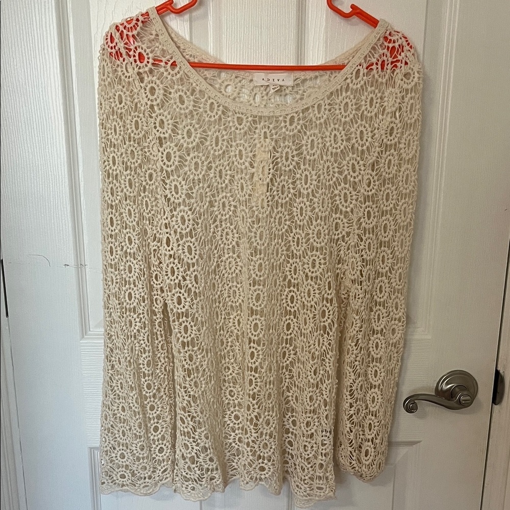 Adiva Cream Crochet Lace Tunic